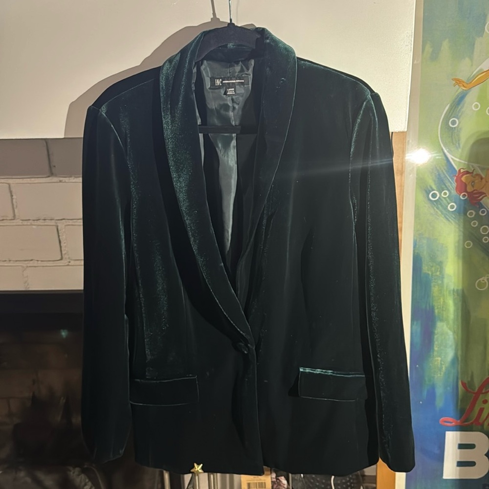 INC International Concepts Emerald Green Velvet Blend Blazer Womens SZ L